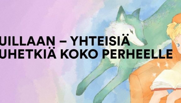Tyttö ja vihreä kettu lukevat yhdessä satua.