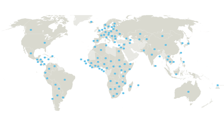 Kartta sos-lapsikylän toimipaikoista maailmalla